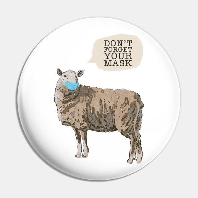 Sheep Wearing A Face Mask Pin by okpinsArtDesign