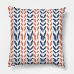 Coral and Navy Herringbone Pillow