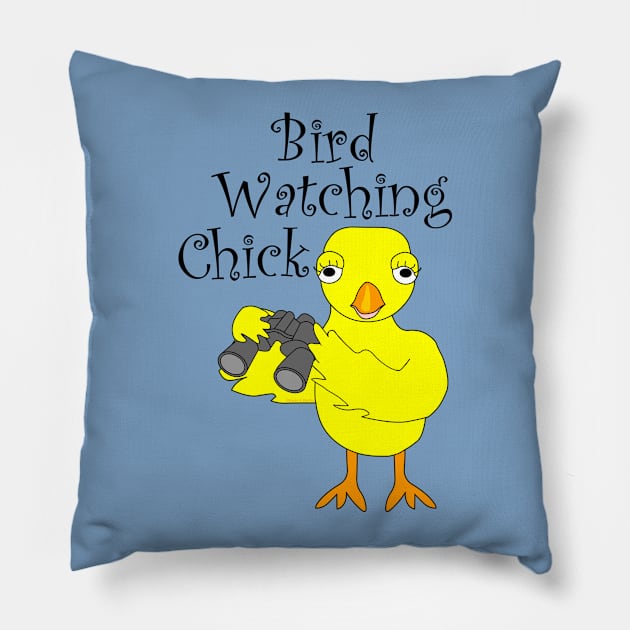 Bird Watching Chick Pillow by Barthol Graphics