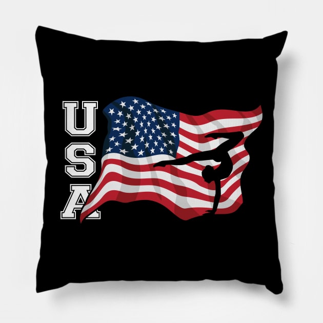 Patriotic American USA Waving Flag Girls Gymnastics Sports Pillow by hobrath