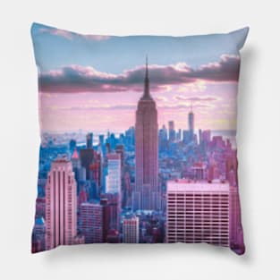 New York City Skyline - Pink and Blue Pillow