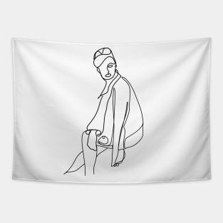 Modern minimal fashion illustration of a woman sitting down Tapestry