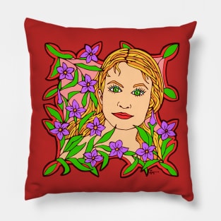 Violet Blossoms and Green Eyed Girl Pillow