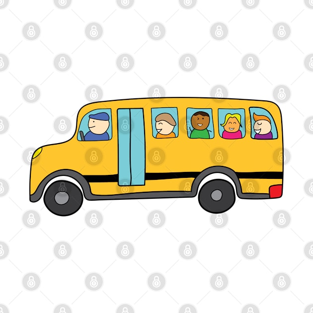 cute yellow schoolbus with happy children by wordspotrayal