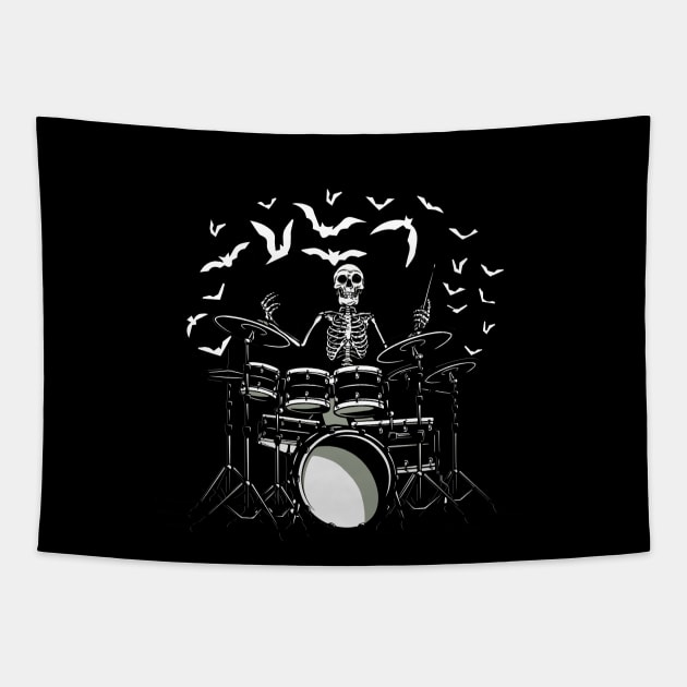 Drummer Skeleton Playing Drums Tapestry by UNDERGROUNDROOTS