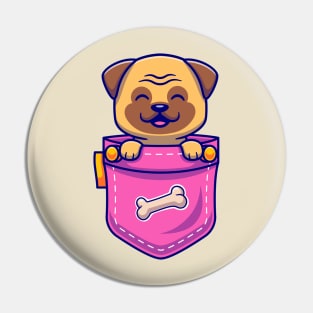 Cute Pug Dog In Pocket Cartoon Pin