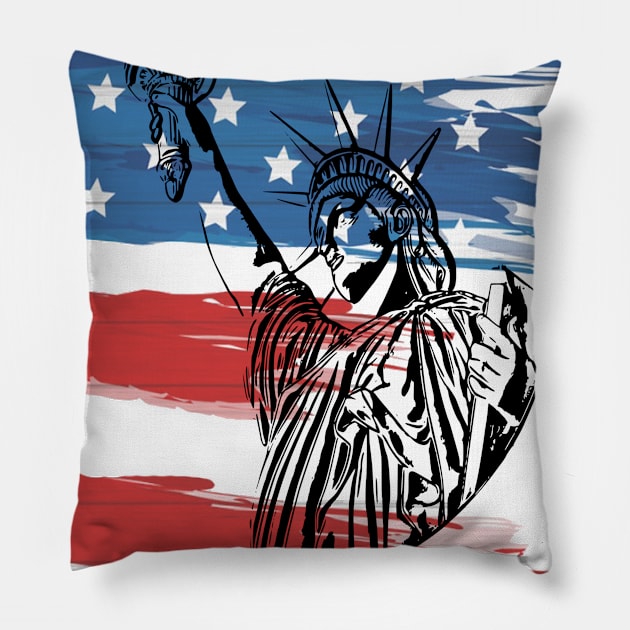 USA flag statue of liberty Pillow by momo1978