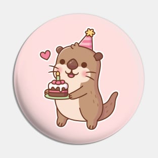 Cute Otter With Birthday Cake Pin