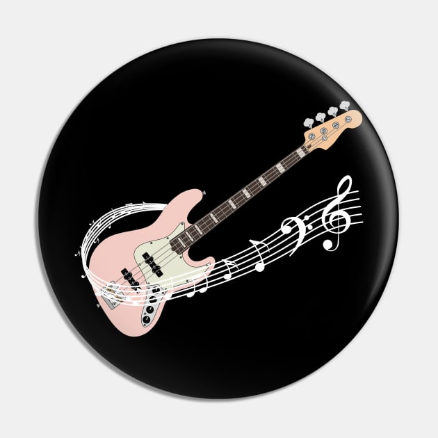 Music Staff Pink Bass Guitar Pin by nightsworthy