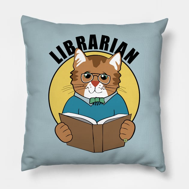 Librarian Cat Man Reading Book Pillow by Sue Cervenka