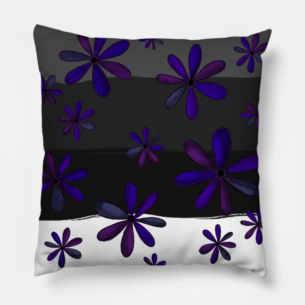 A Cascade of Gothic Daisies - Hand Drawn Design in a Lighter Shade of Dark Pillow by HeartLiftingArt