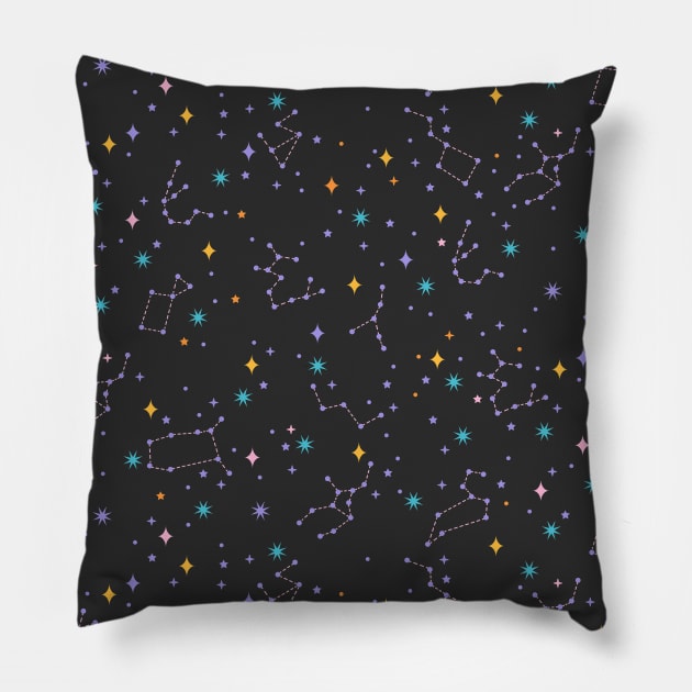 Copy of Colorful Night Sky on Black Pillow by latheandquill