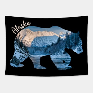 Winter Alaska Grizzly Bear Alaska Mountain Silhouette Tapestry