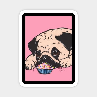 Pink Pug Cupcake Magnet