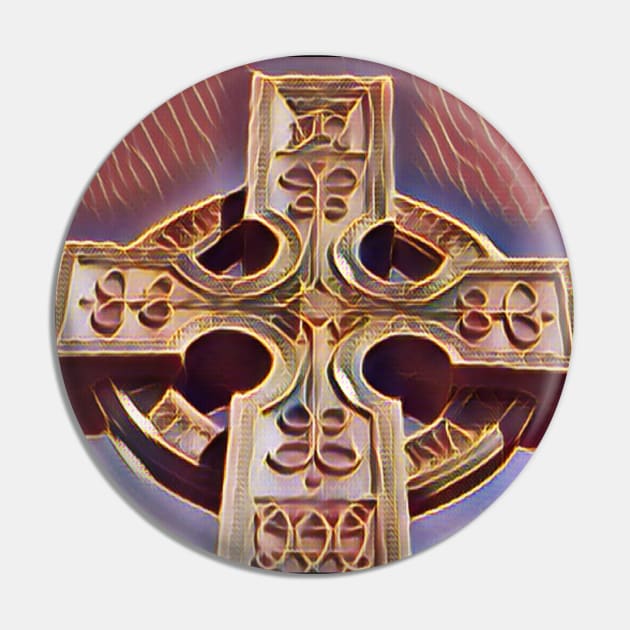 Celtic Cross Tombstone Statue - orange Pin by Wanderer Bat