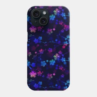 Bright Neon Pink and Blue Cherry Blossom Flowers and Vines Phone Case