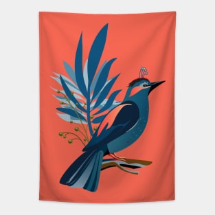 Vintage decorative tropical flowers and exotic blue bird, floral Art trendy design Holiday decoration Boho chic Tapestry