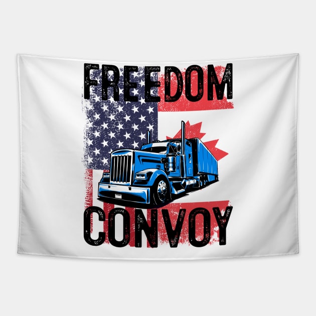 American Flag Canada Flag Freedom Convoy 2022 Trucker Driver Tapestry by nvqdesigns