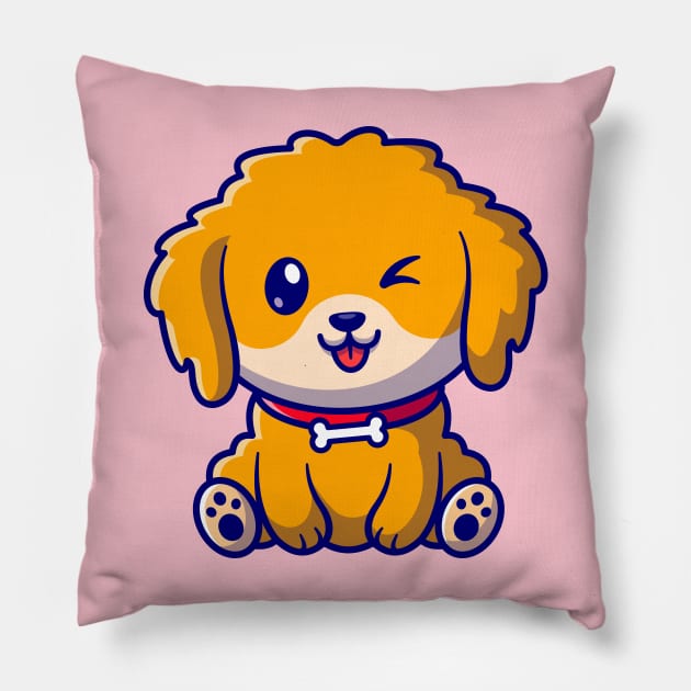 Cute Dog Sitting Cartoon Pillow by Catalyst Labs