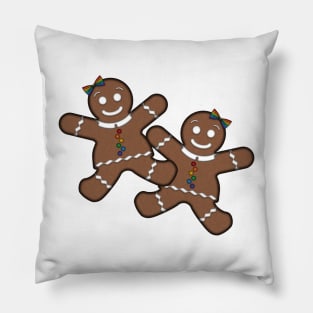 Lesbian Pride Christmas Gingerbread Women Couple with Rainbow Buttons Pillow