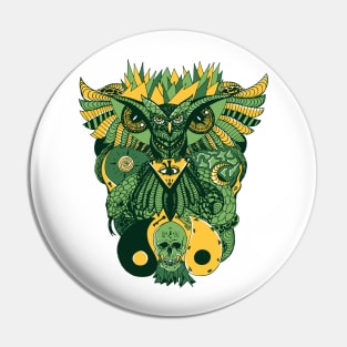 Forrest Green Owl And Ageless Skull Pin