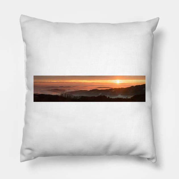 Suset Above the Fog - Lake Constance Panorama Pillow by holgermader