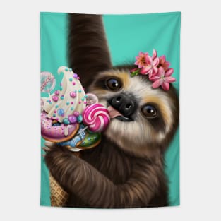 Sloth with ice cream Tapestry