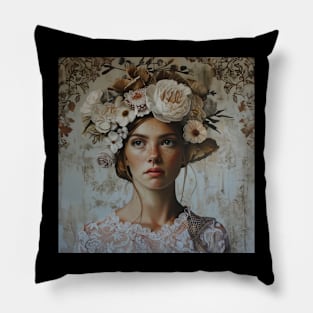 The woman with flower wreath Pillow