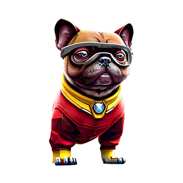 Cute Pug in Red Iron Suit - Adorable Dog in Custom Metal Costume by fur-niche