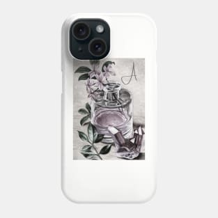 'A' vintage print perfume & rose quartz - personalized Phone Case