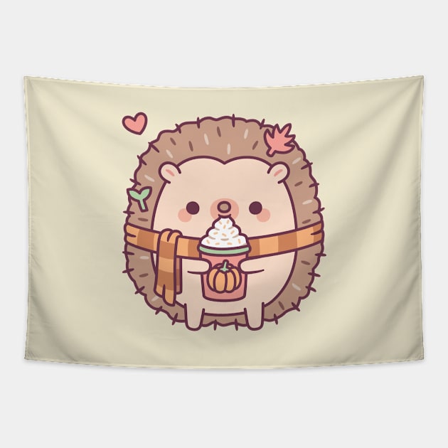 Cute Hedgehog Loves Pumpkin Spice Latte Tapestry by rustydoodle