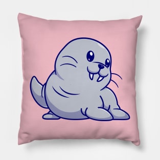 Cute Walrus Waving Hand Cartoon Pillow