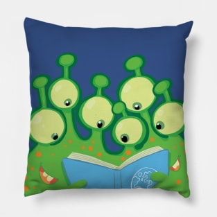 aliens look at a manual book on planet earth Pillow