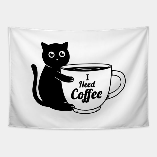 Cat I need Coffee Tapestry by coffeeman