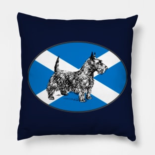 Scottie Dog / Scottish Terrier, with the flag of Scotland Pillow