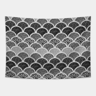 1980s modern preppy chic  black and white mermaid scale Tapestry