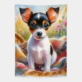 Watercolor Toy Fox Terrier Puppies - Cute Puppy Tapestry