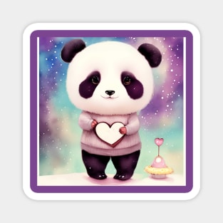 Gentle Panda Holding Heart-Shaped Surprise Magnet