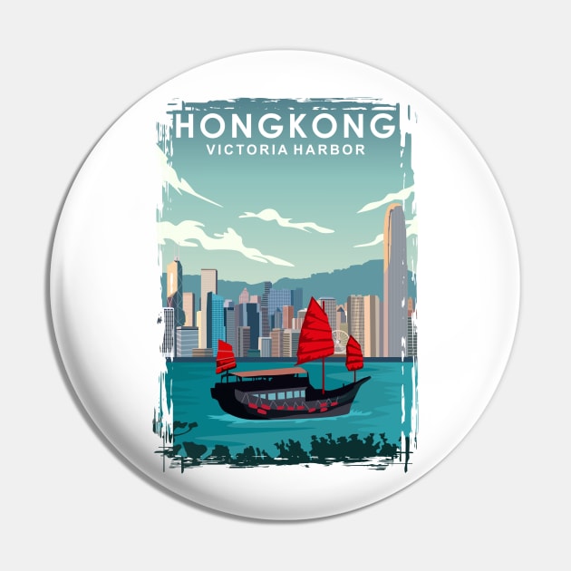 Hongkong Victoria Harbor Travel Poster Pin by jornvanhezik