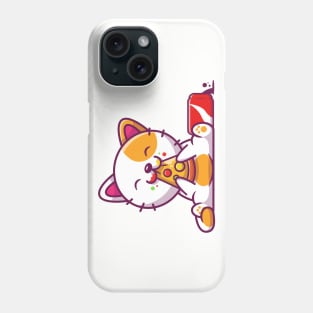 Cute Cat Eating Pizza And Cola Cartoon Phone Case