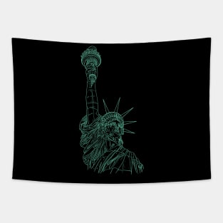 Statue of Liberty in a green line drawing design Tapestry
