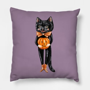 Black cat with pumpkin Pillow