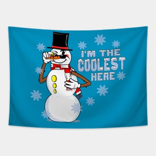 Cool Snowman Funny RubberHose Retro Winter Cartoon Tapestry