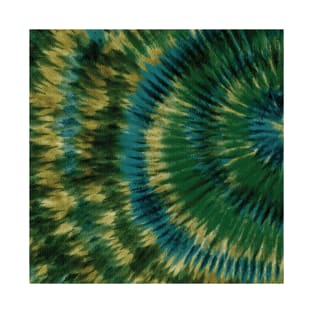 Earthy Spiral Tie Dye Boho Watercolor Forest Green Teal Tan T-Shirt