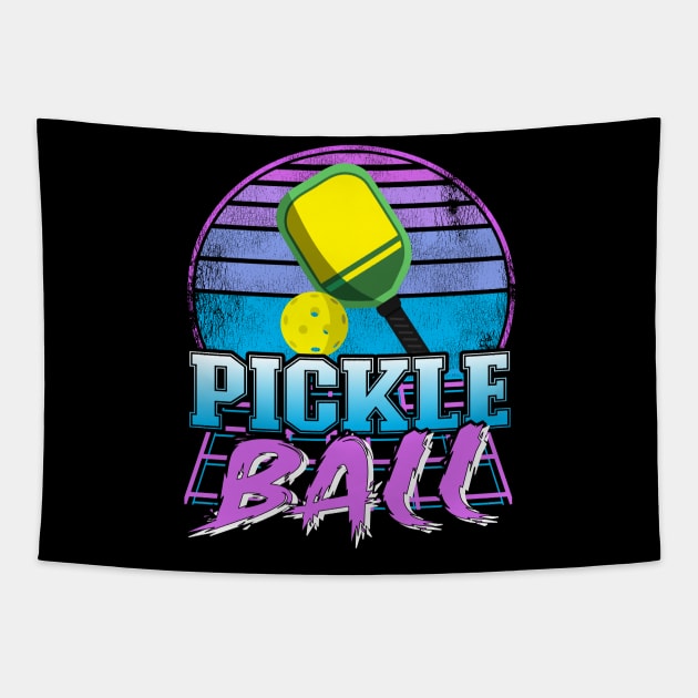 Retrowave Vaporwave Pickleball Paddle Vintage Pickle Ball Tapestry by Kuehni