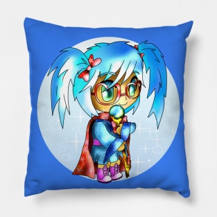 kawaii cute sorcerer girl in blue with a magic staff for dnd and fantasy fans Pillow