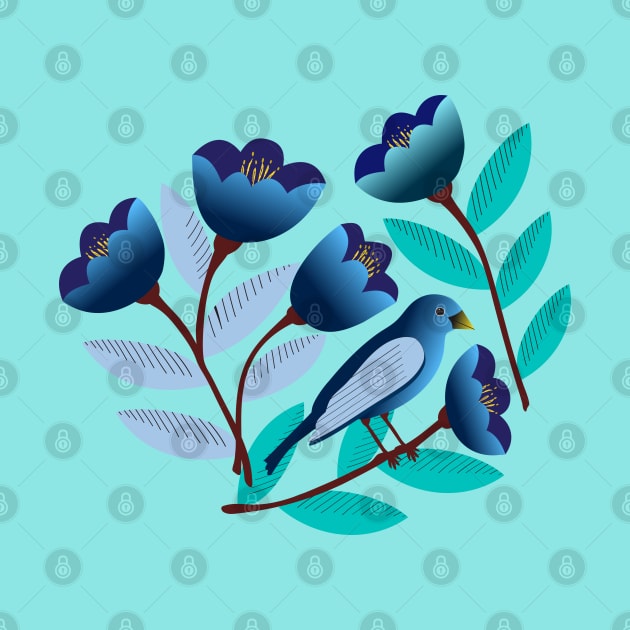 Blue bird and tulips by Jennifer Ladd