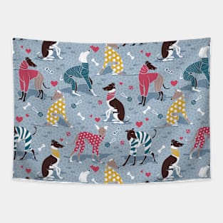 Greyhounds dogwalk // pattern // pastel blue background Tapestry