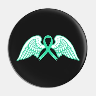 Teal Awareness Ribbon with Angel Wings Pin