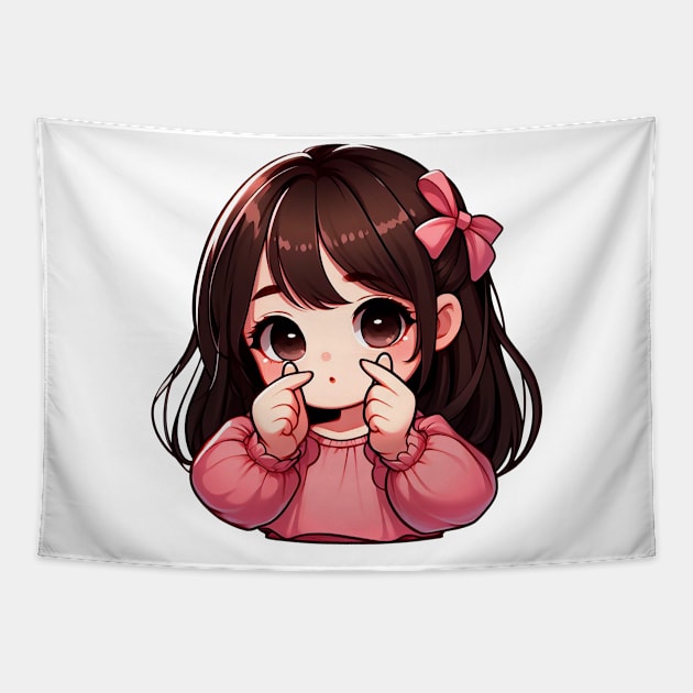 Girl Korean Finger Hearts Kpop Tapestry by Plushism